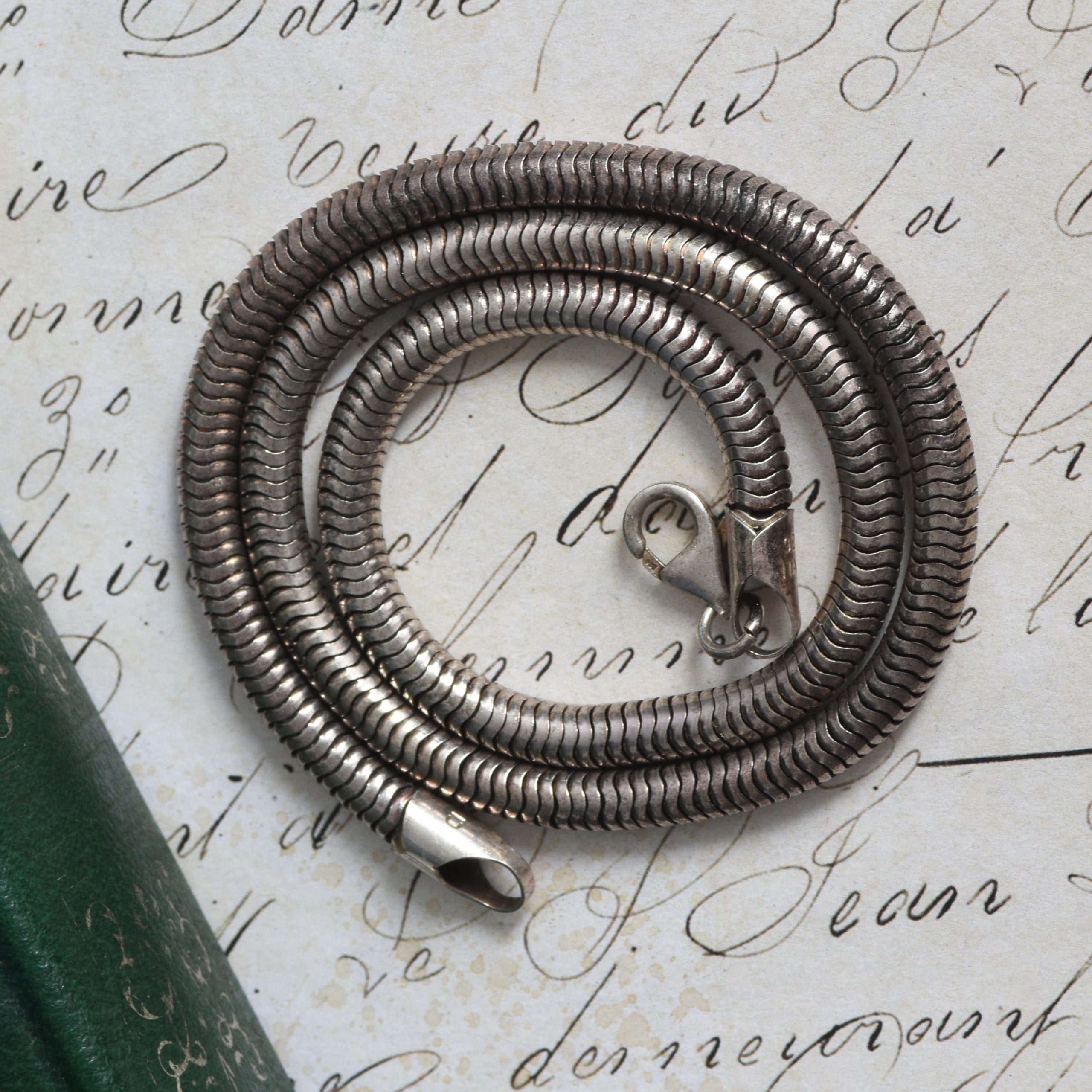 DSC_1947 Vintage Sterling Silver Snake Chain Necklace Italy Serpentine Heavy Thick Snake Link